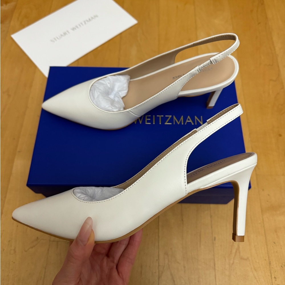 Stuart Weitzman Dancer 75 Slingback Pumps in White